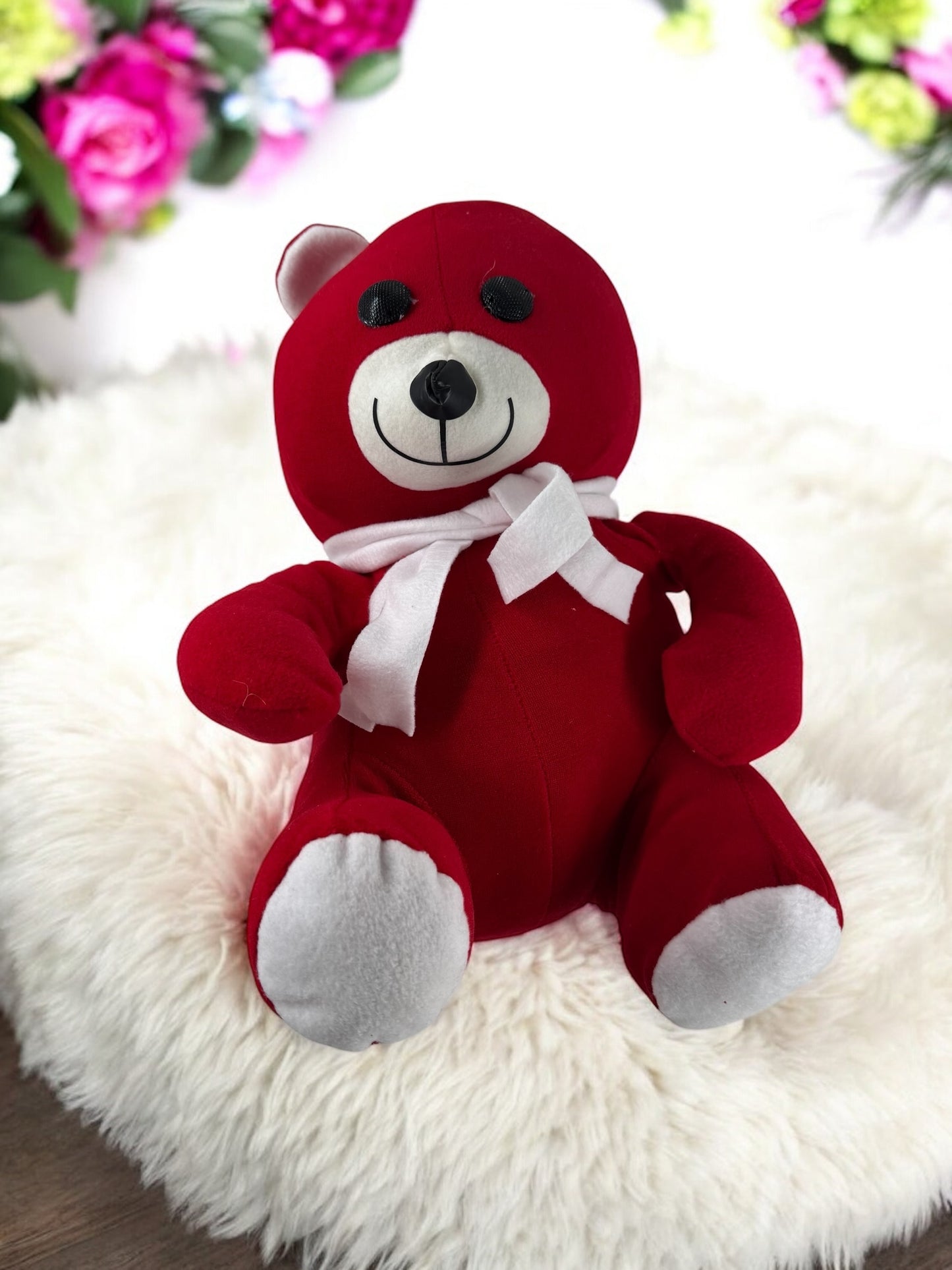 Kırmızı Atkılı Peluş Ayıcık 40 cm