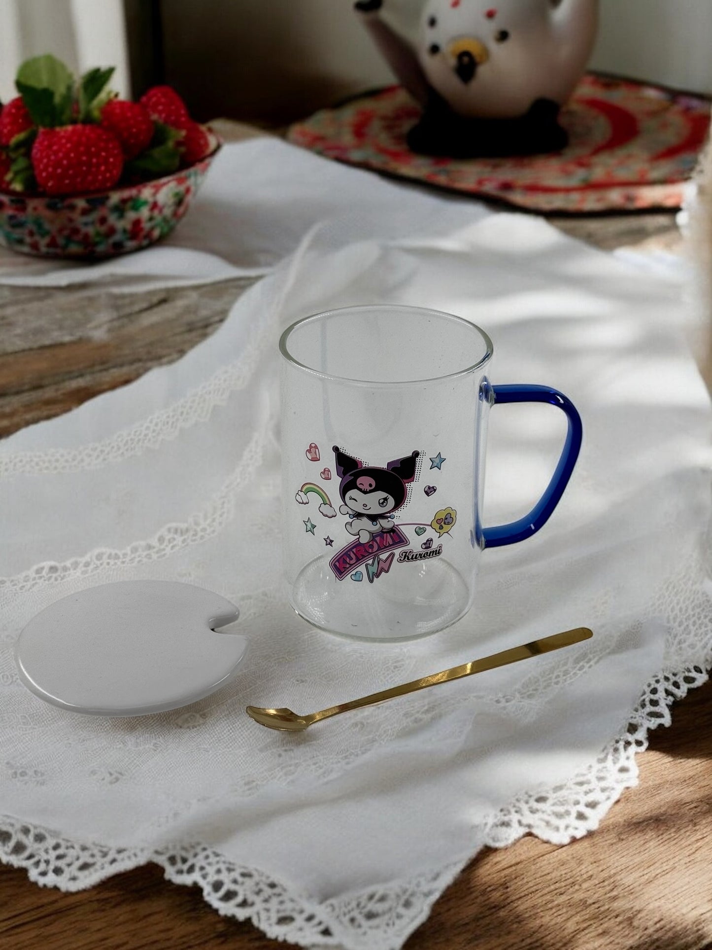 Kuromi Kapaklı Cam Kupa 09-61