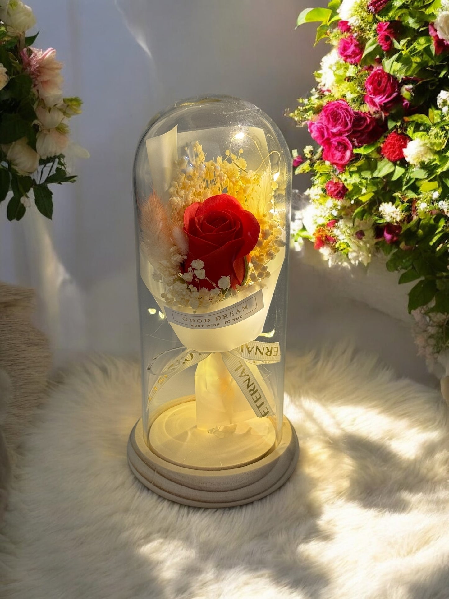 Cam Fanus İçinde Tekli Fiyonklu Gül YG-94