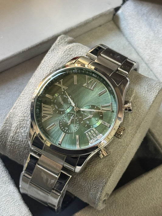 Kişiye Özel Kordonu İsim Yazılır Çelik Saat Yeşil Gümüş