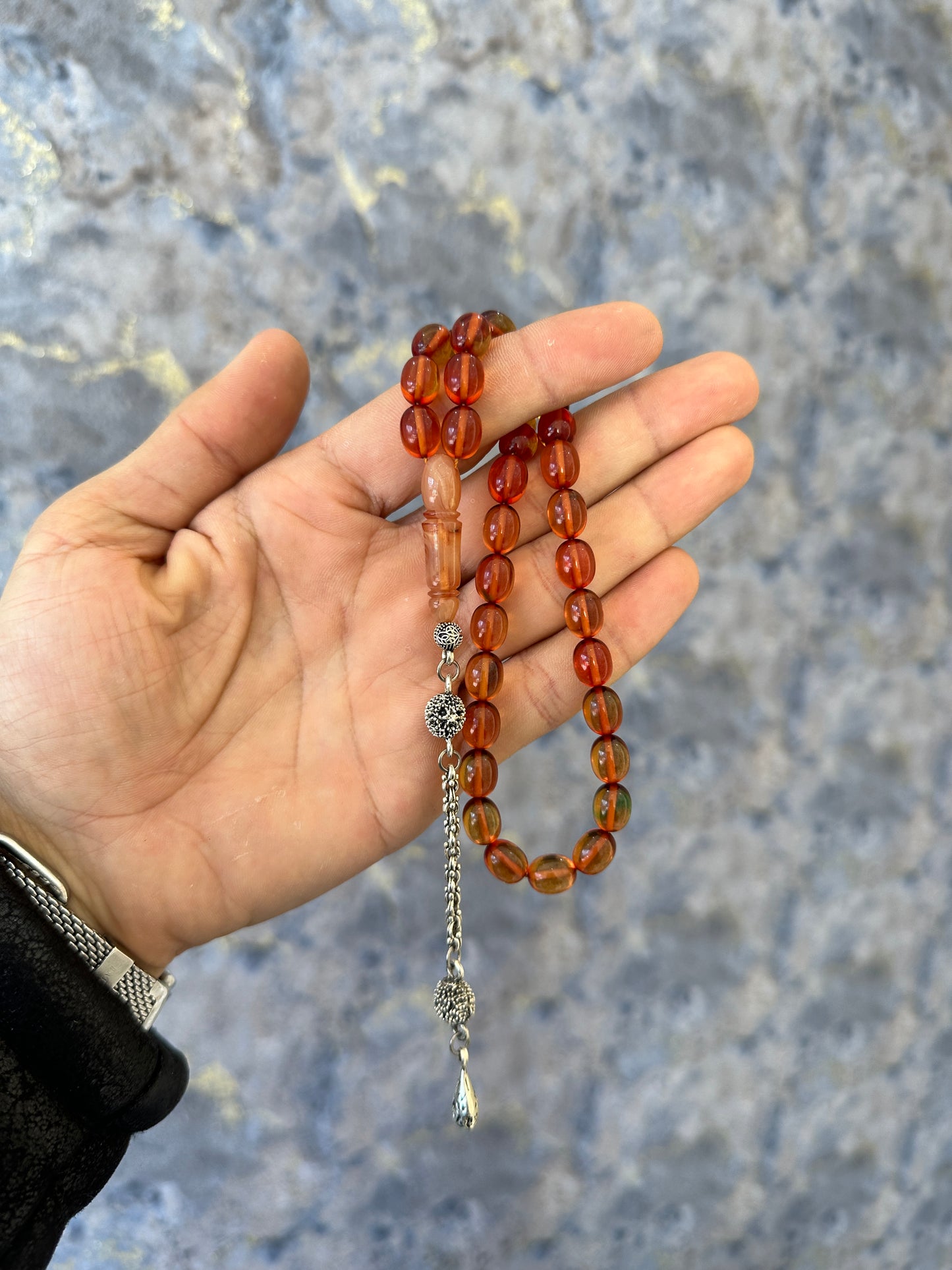 Cam Göbeği Sıkma Kehribar Tespih