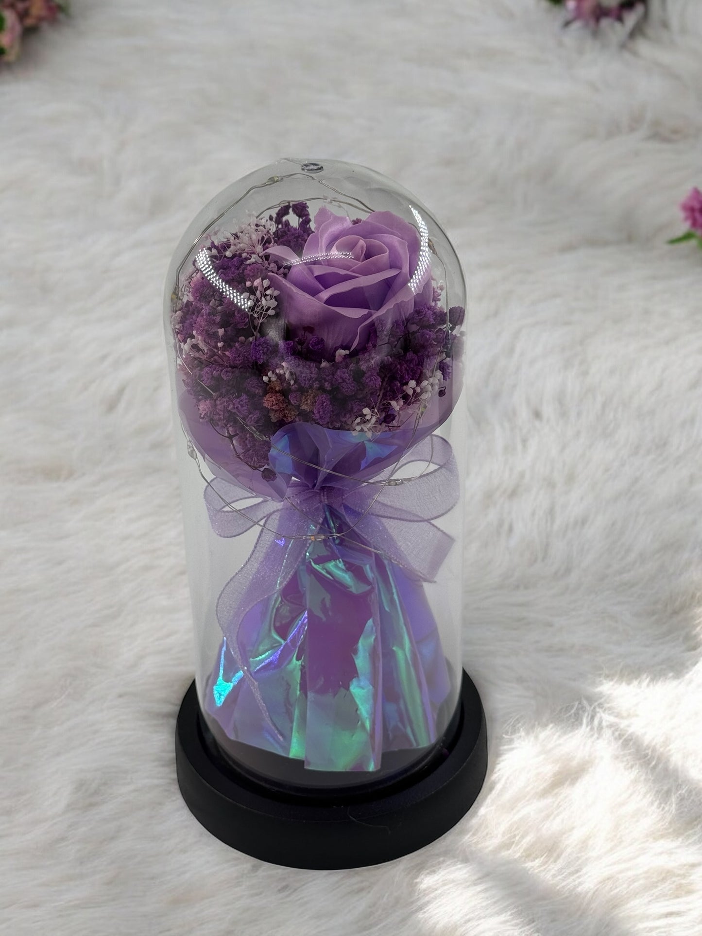 Cam Fanus İçinde Tekli Fiyonklu Gül HX - 321