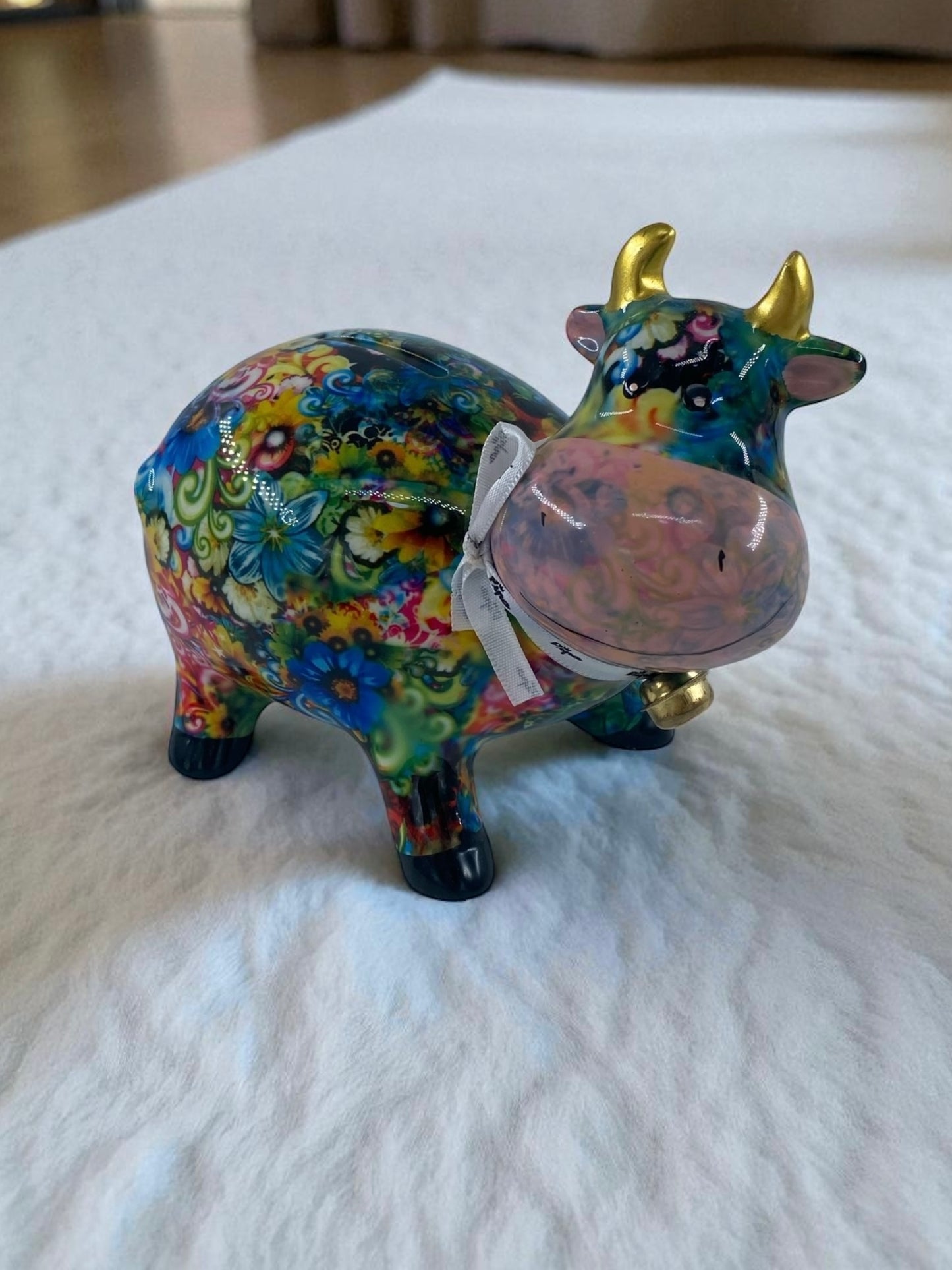 Seramik Renkli Sevimli İnek Biblo