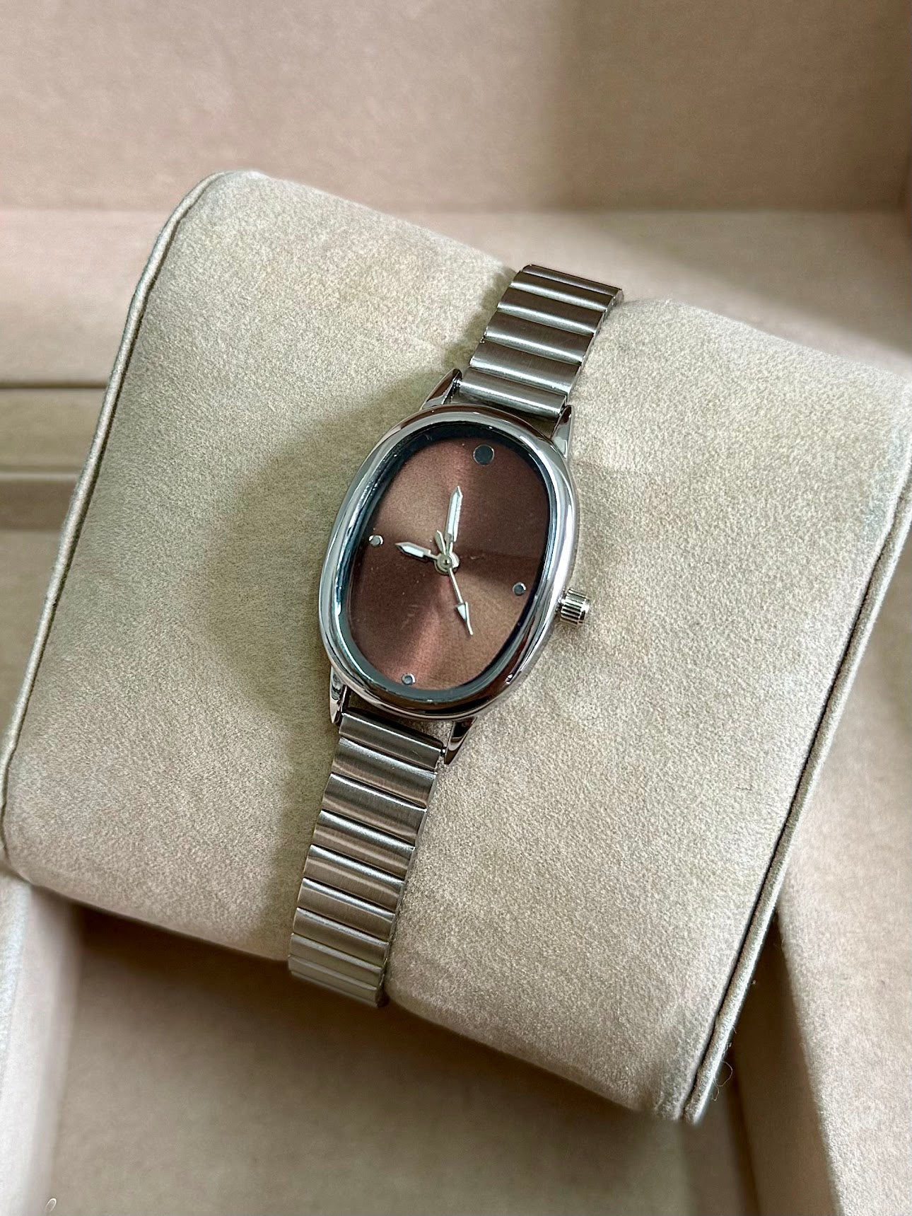 Kişiye Özel Kordonuna İsim Yazılır Kadın Saat Vintage Kahve Gümüş