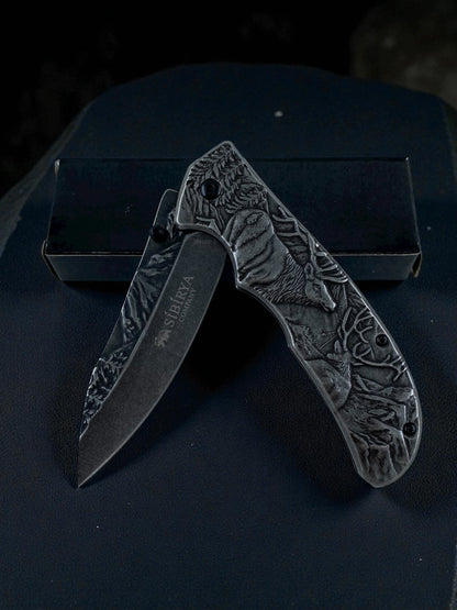 Sibirya Metal Geyik Desenli Katlanır Çakı
