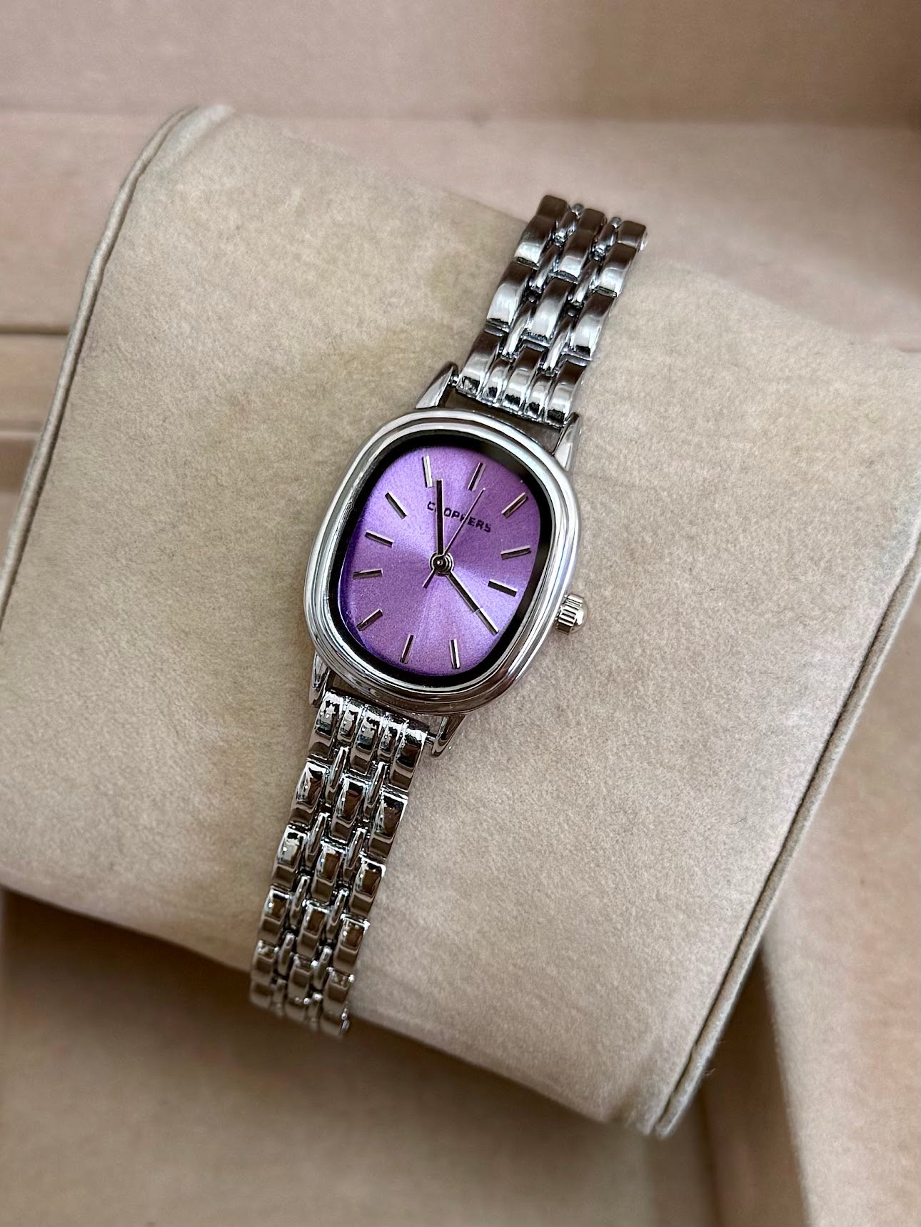 Kişiye Özel Kordonuna İsim Yazılır Kadın Saat Mor Gümüş