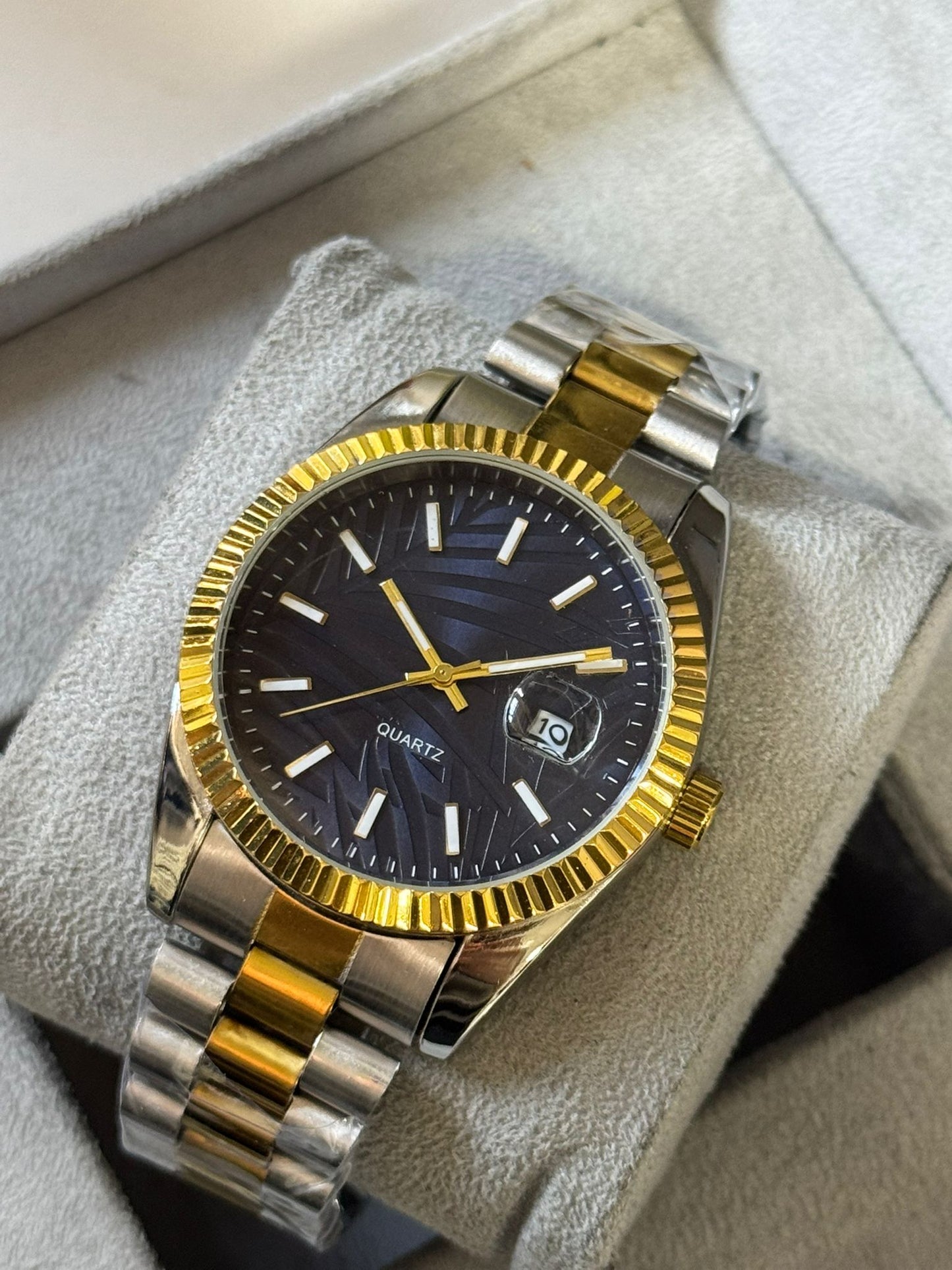 Kişiye Özel Kordonu İsim Yazılır Çelik Saat Mavi Altın-Gümüş