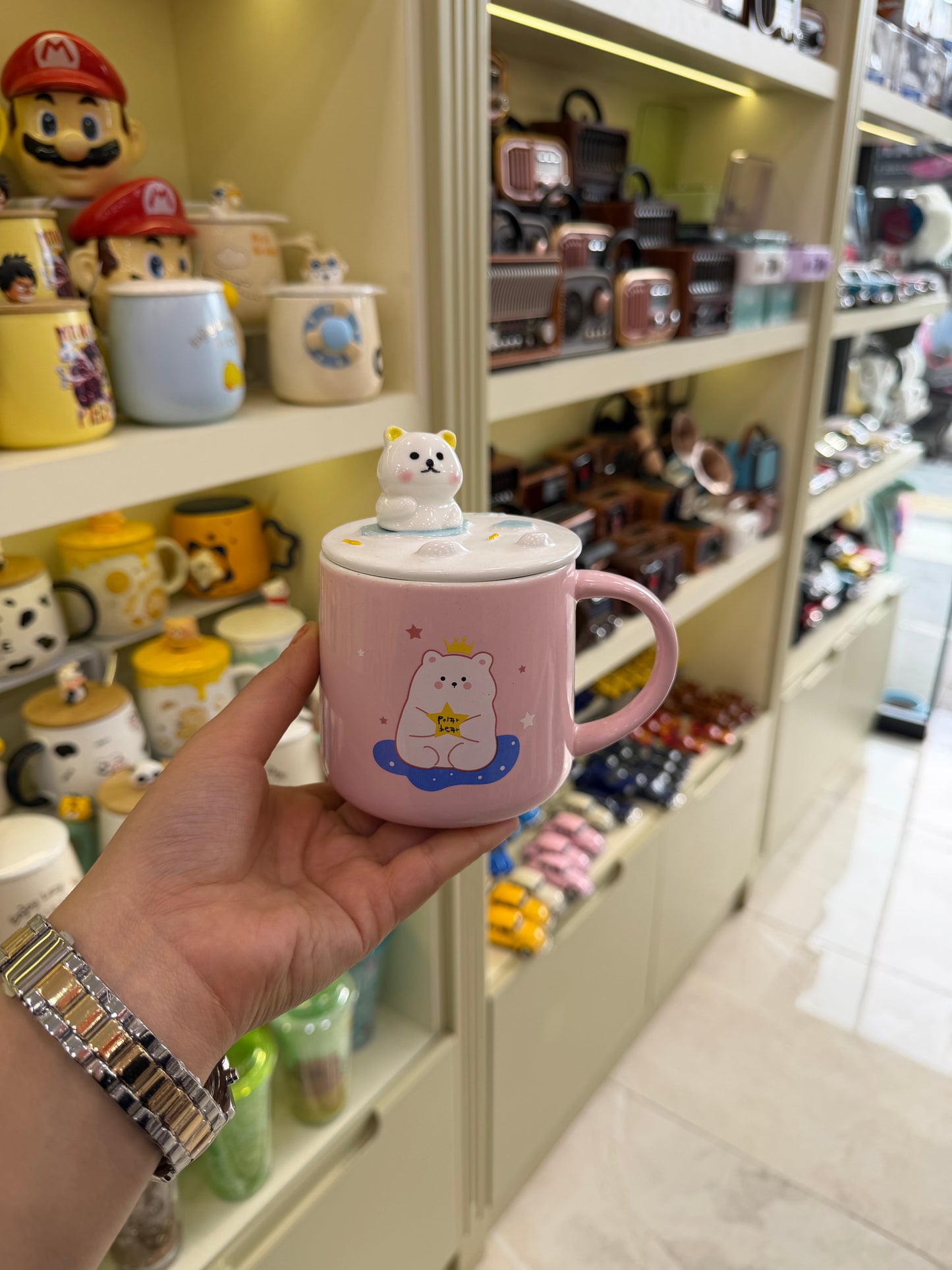 Ayı Figürlü Kaşıklı Kapaklı Kupa Bardak