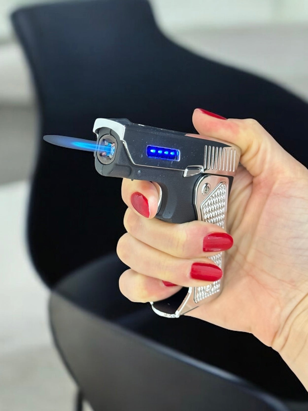 Hem Şarjlı Hem Gazlı Katlanır Tabanca Şeklinde Çakmak 5331