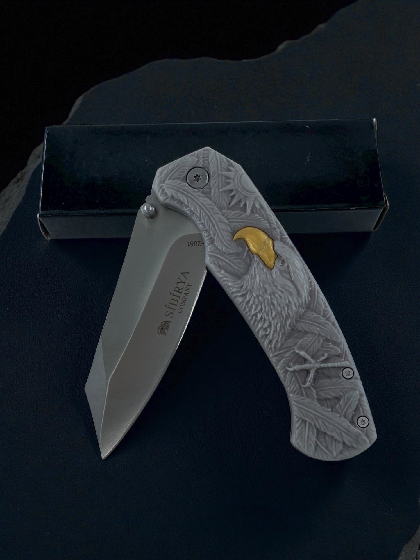 Sibirya Kartal Kabartma Desenli Taktik Çakı