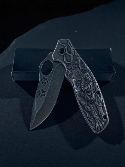 Kurt Figürlü Pençe Desenli Taktik Katlanır Çakı