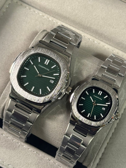 Kişiye Özel Kordonu İsim Yazılır Çelik Çift Saati Yeşil Gümüş