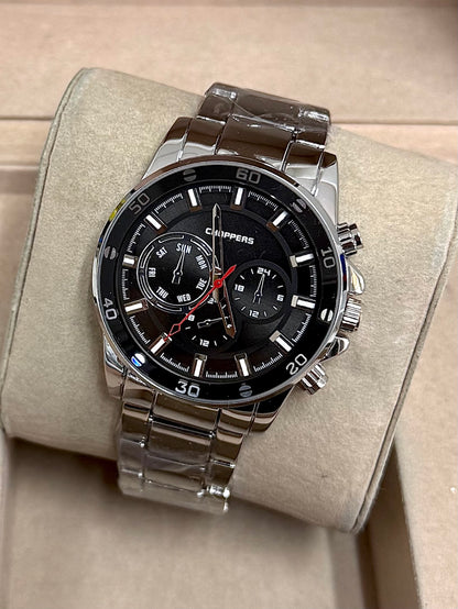 Kişiye Özel Kordonu İsim Yazılır Çelik Saat Siyah Gümüş