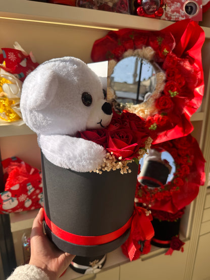 Ayıcıklı Güllü Aşk Kutusu Kırmızı