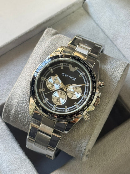 Kişiye Özel Kordonu İsim Yazılır Çelik Saat Siyah Gümüş