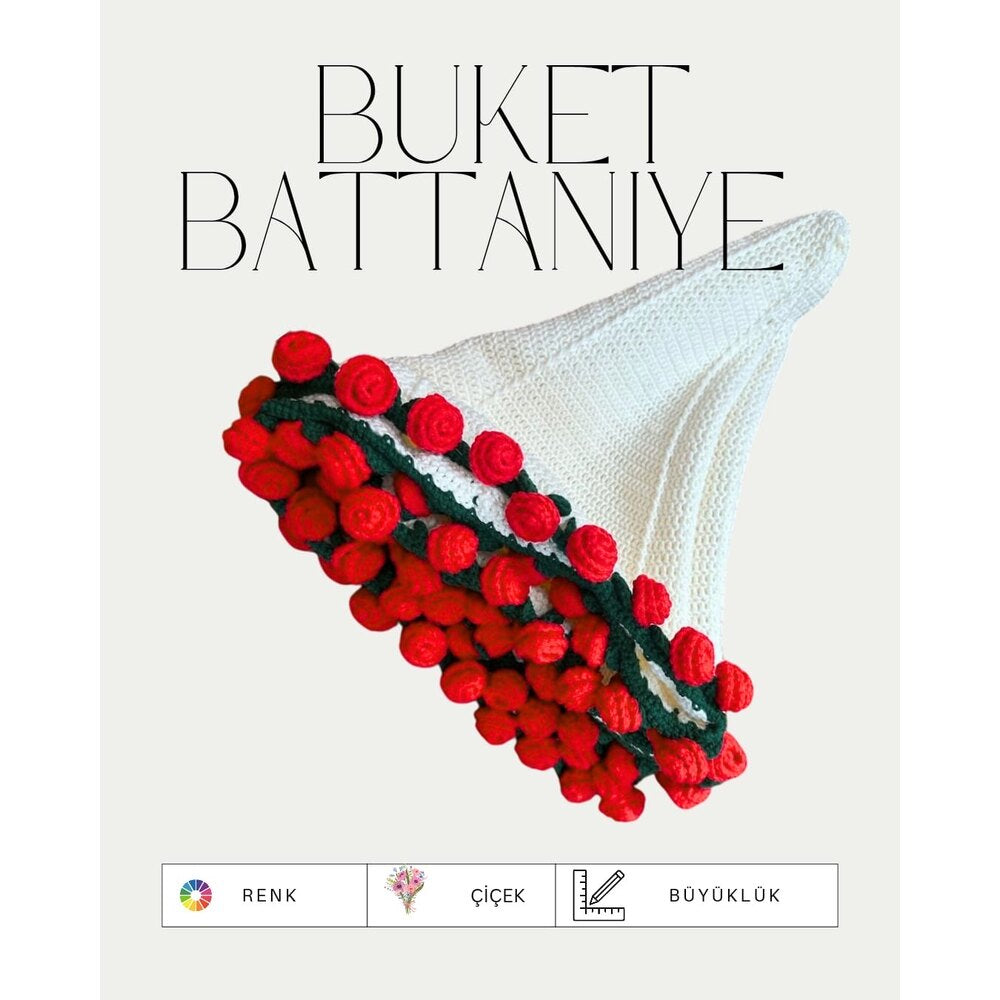Örgü Buket Battaniye Kırmızı (Büyük boy 80cm)