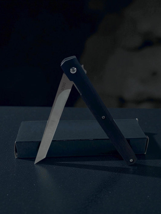 Zarif Gövdeli Uzun Bıçaklı Siyah Metal Katlanır Çakı