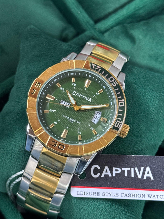 Su Geçirmez Kişiye Özel Kordonuna İsim Yazılabilir Çelik Saat Yeşil Altın-Gümüş