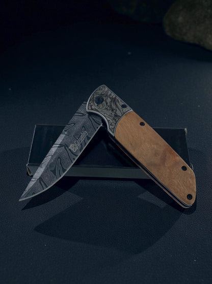 İşlemeli Damascus Ahşap Çakı