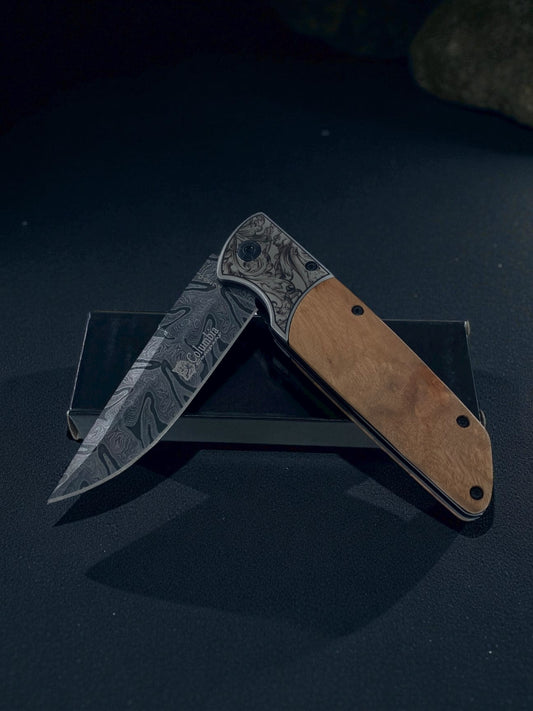 İşlemeli Damascus Ahşap Çakı