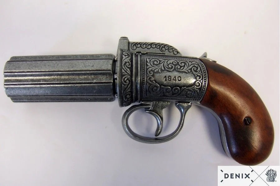 Denix Dekoratif 6 Barrels Pepper -Box Revolver Replika Tabanca