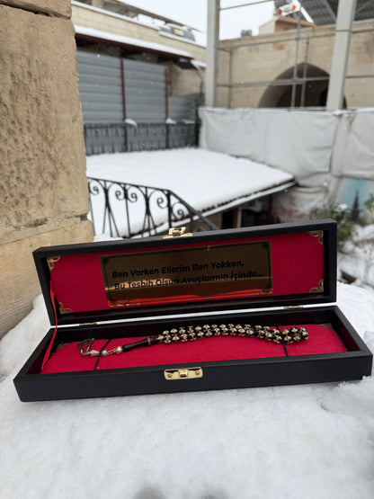 Özel Kutulu Kişiye Özel İsimli ve Harf Ucu Takılabilir Oltu Tesbih