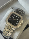 Kişiye Özel Kordonu İsim Yazılır Çelik Saat Siyah Gümüş