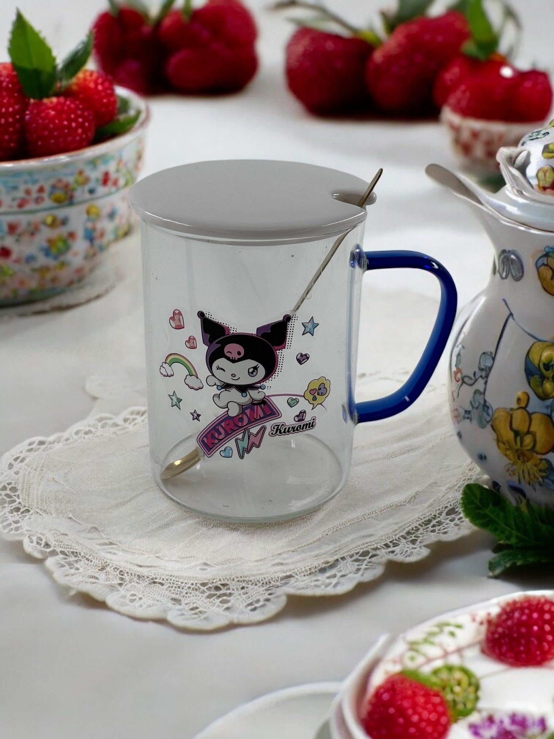 Kuromi Kapaklı Cam Kupa 09-61