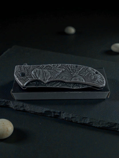 Sibirya Metal Geyik Desenli Katlanır Çakı