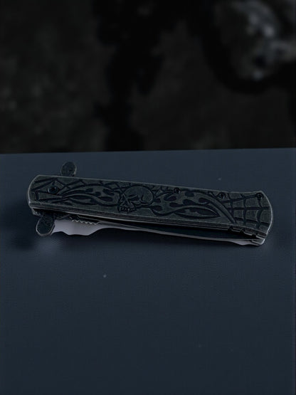 Kurukafa İşlemeli Hançer Çakı Siyah