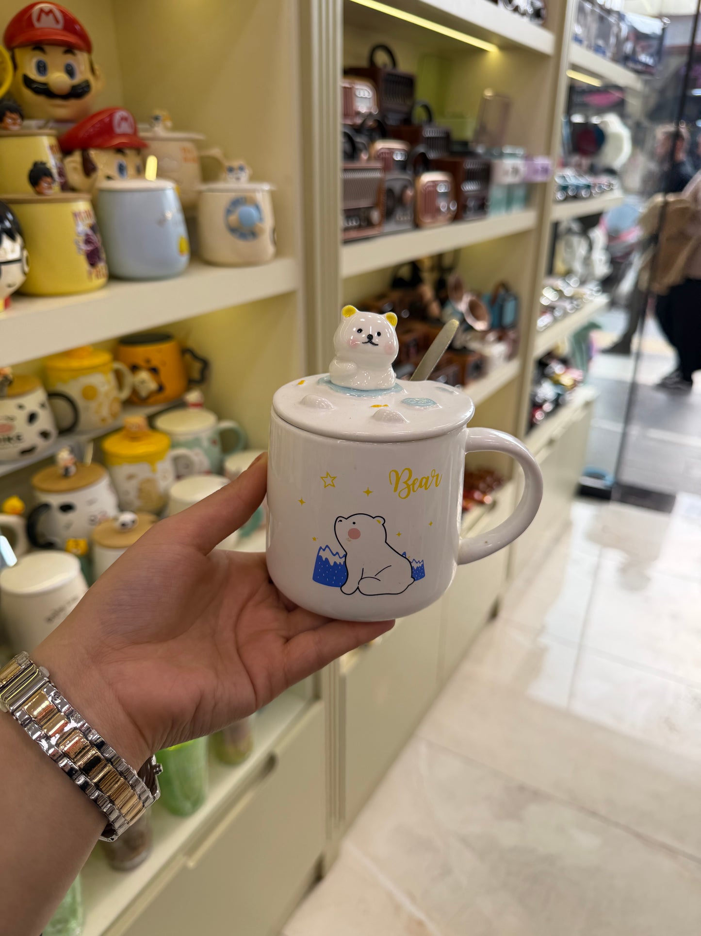 Ayı Figürlü Kaşıklı Kapaklı Kupa Bardak