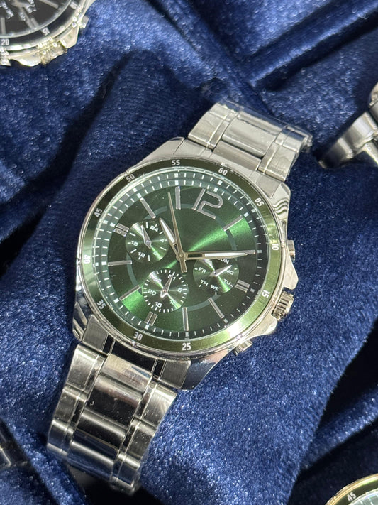 Kişiye Özel Kordonu İsim Yazılır Saat Yeşil Gümüş