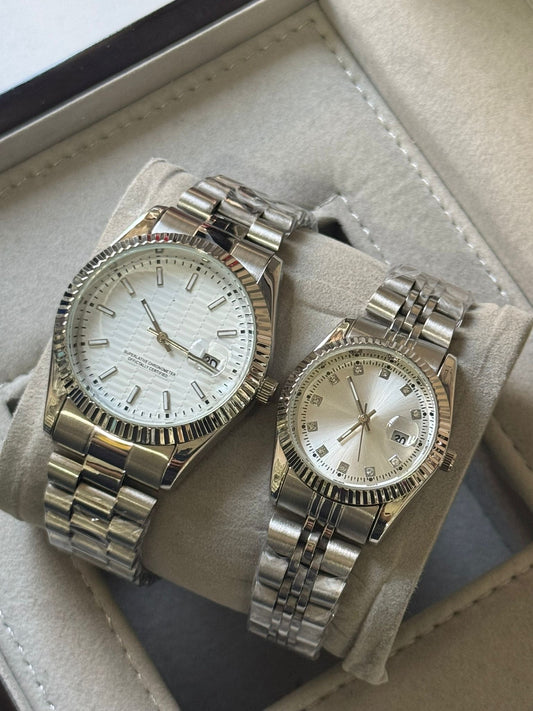 Kişiye Özel Kordonu İsim Yazılır Çelik Çift Saati Beyaz Gümüş