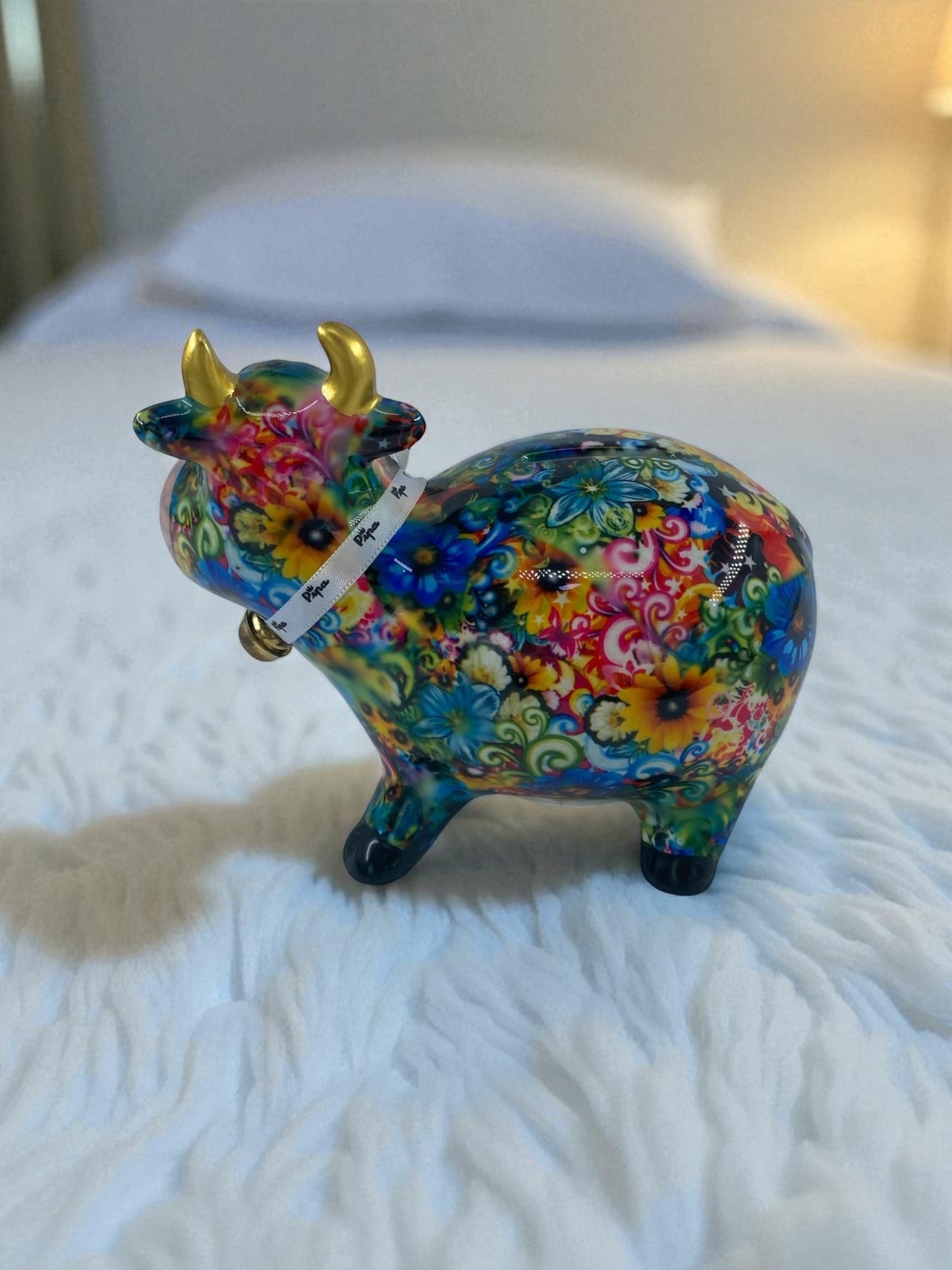 Seramik Renkli Sevimli İnek Biblo