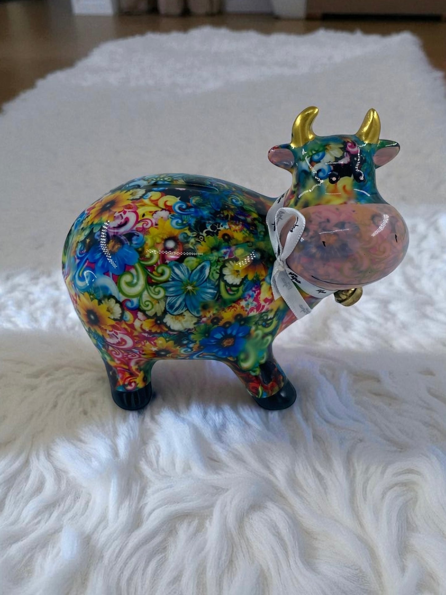 Seramik Renkli Sevimli İnek Biblo