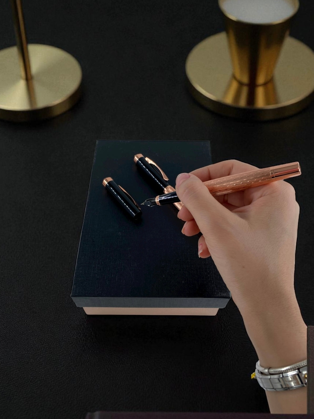 Lüks Siyah Rose Gold Kalem Seti