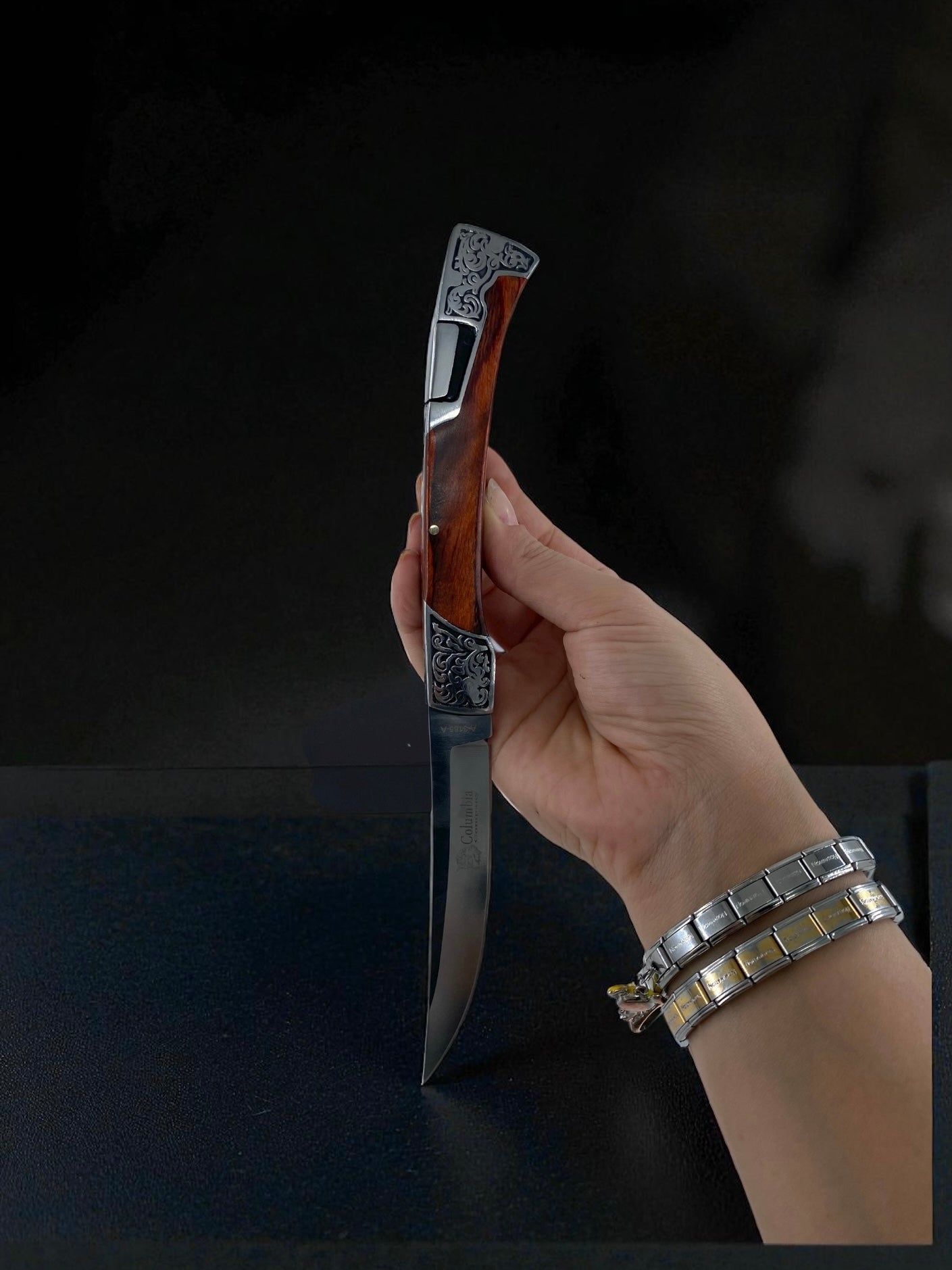 Desenli Kızıl Kahve Basmalı Hançer Çakı