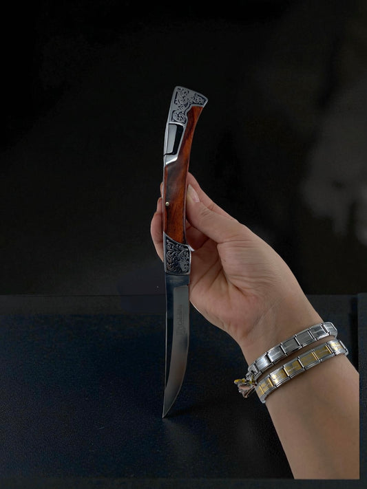 Desenli Kızıl Kahve Basmalı Hançer Çakı