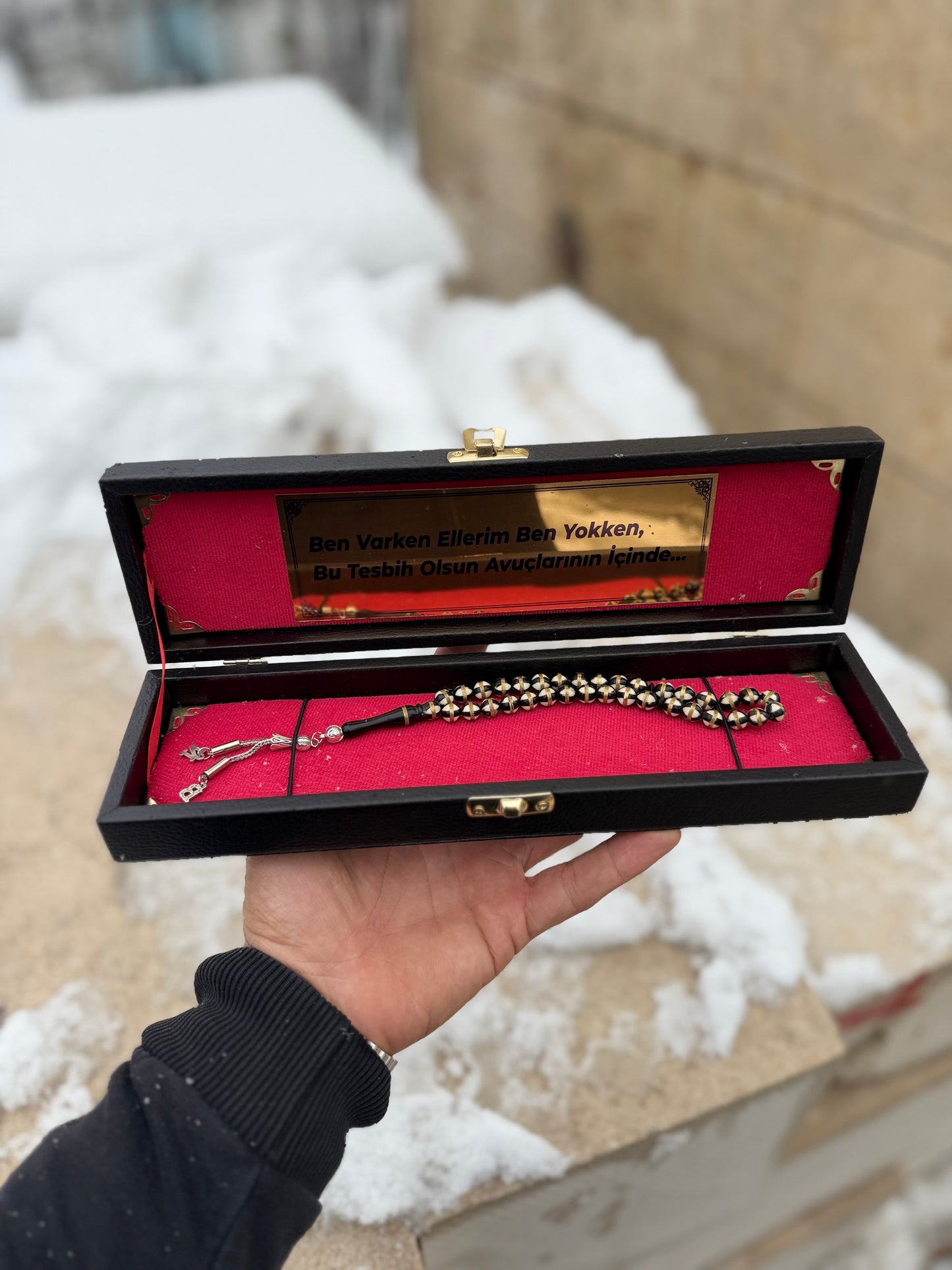 Özel Kutulu Kişiye Özel İsimli ve Harf Ucu Takılabilir Oltu Tesbih