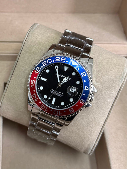 Kişiye Özel Kordonu İsim Yazılır Çelik Saat Mavi-Siyah Gümüş