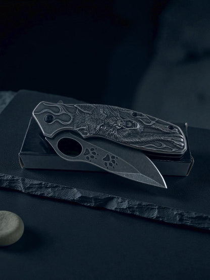 Kurt Figürlü Pençe Desenli Taktik Katlanır Çakı