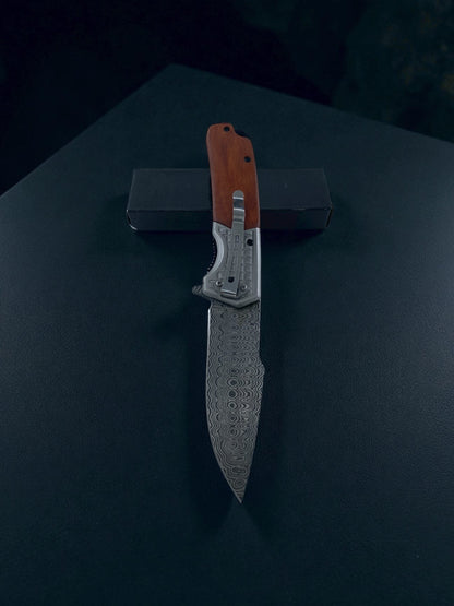 Böker Damascus Desenli Ahşap Gövdeli Katlanır Çakı