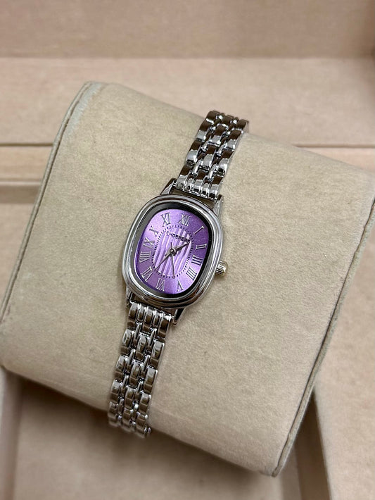 Kişiye Özel Kordonuna İsim Yazılır Kadın Saat Mor Gümüş