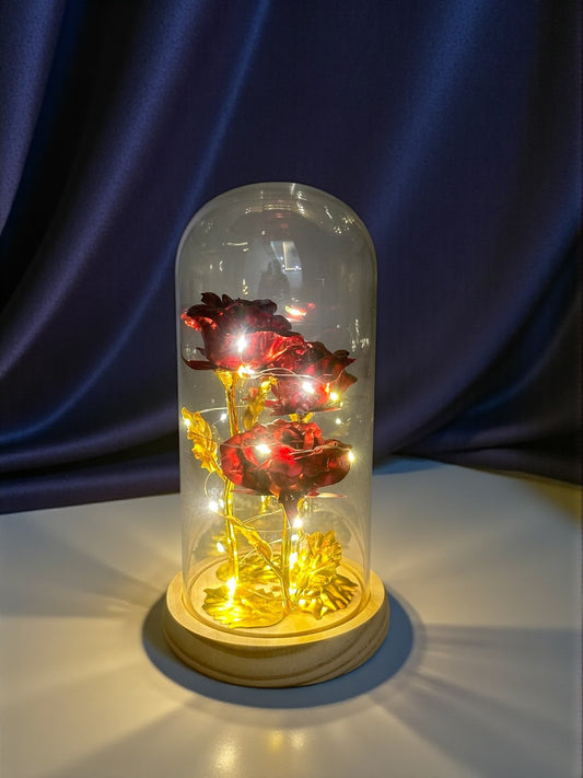 Ahşap İskeleli Cam Fanus İçinde Solmayan Gül