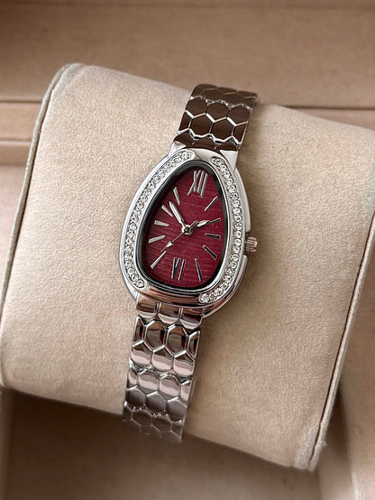 Kişiye Özel Kordonuna İsim Yazılır Kadın Saat Bordo Gümüş