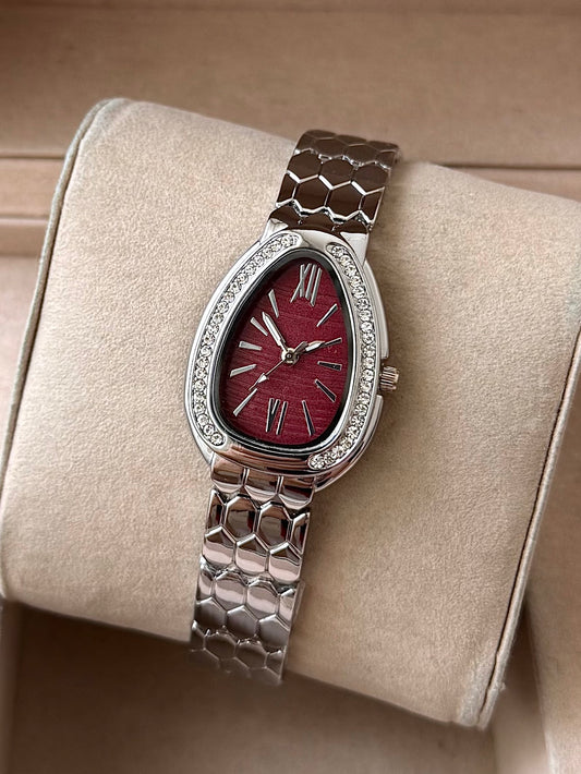 Kişiye Özel Kordonuna İsim Yazılır Kadın Saat Bordo Gümüş