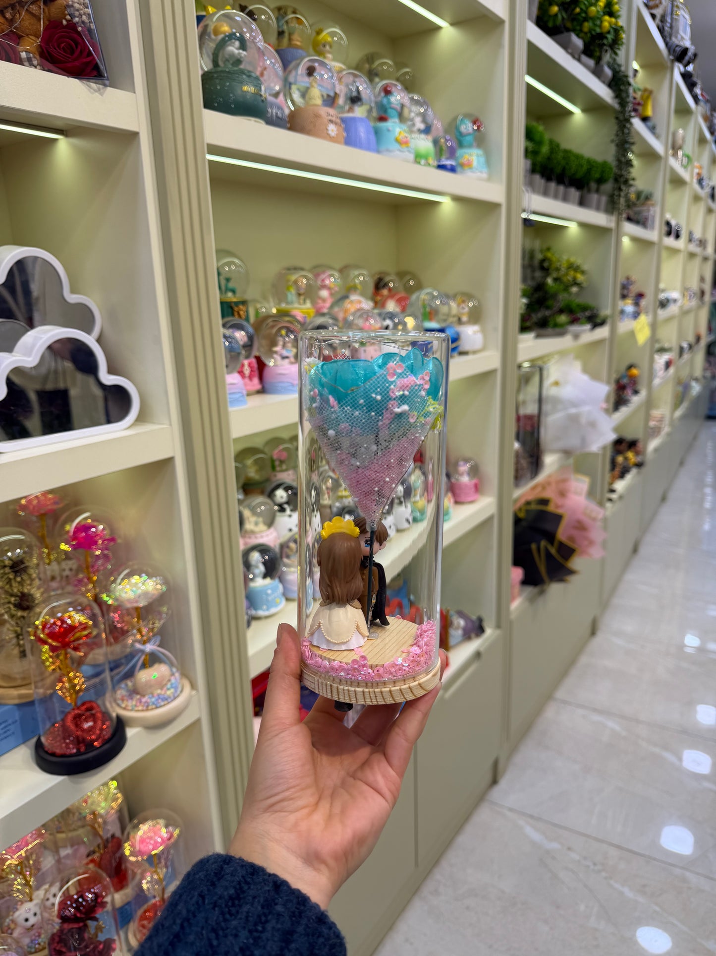 Prens Ve Prenses Solmayan Gül Cam Fanus