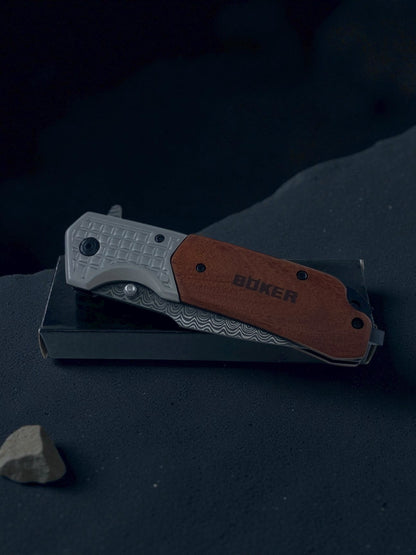 Böker Damascus Desenli Ahşap Gövdeli Katlanır Çakı