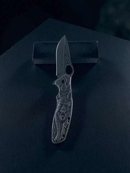 Kurt Figürlü Pençe Desenli Taktik Katlanır Çakı