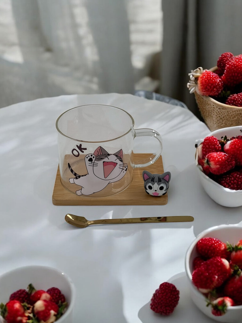 Kedi Tasarımlı Cam Kupa 2-395